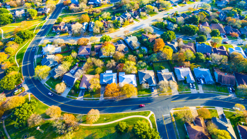 aerial view of texas neighborhood